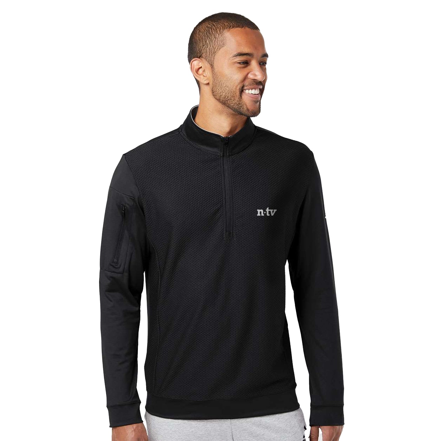 Adidas Performance Textured Quarter-Zip Pullover Embroidered - Grey Three