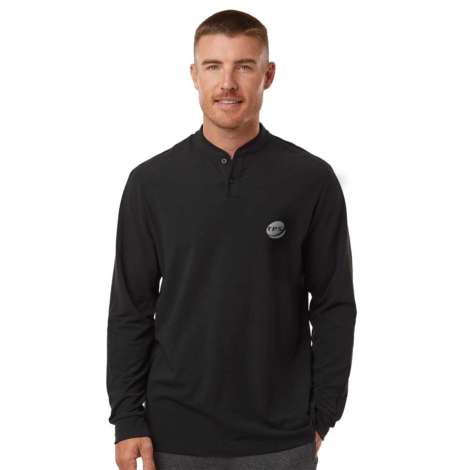 Adidas Henley Long Sleeve Tee Embroidered - Grey Five Melange