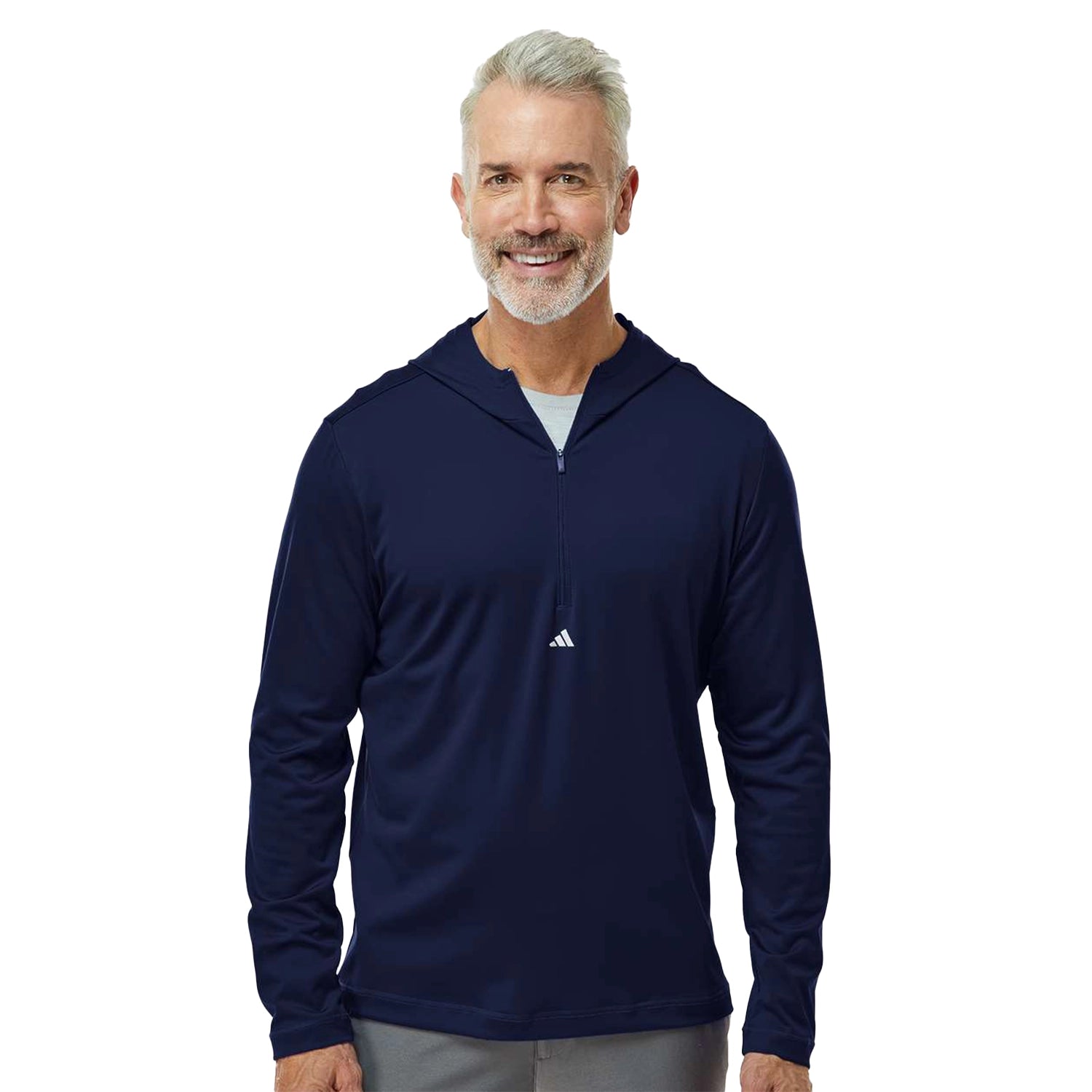 Adidas Lightweight Performance Quarter-Zip Hooded Pullover Embroidered - Collegiate Navy Blue
