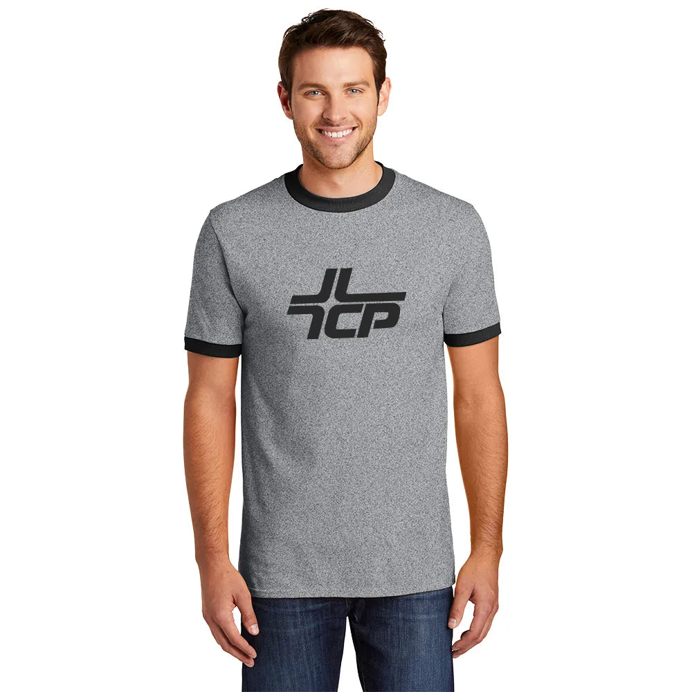 Port & Company Core Cotton Ringer Tee Decorated - Athletic Grey Heather/Jet Black