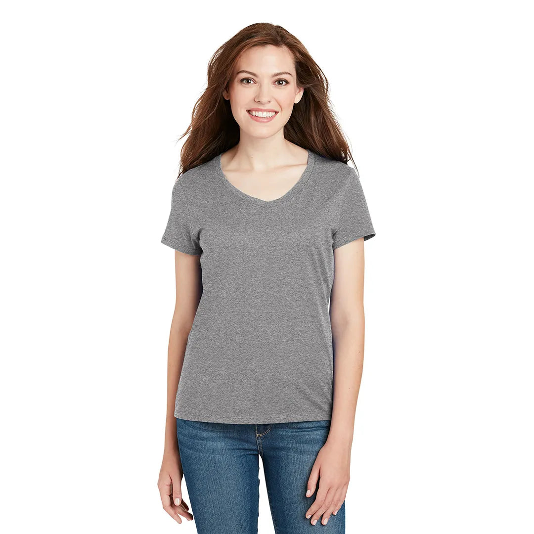 Hanes Women's Perfect-T Cotton V-Neck T-Shirt Decorated - Light Steel Grey (PMS 656C)