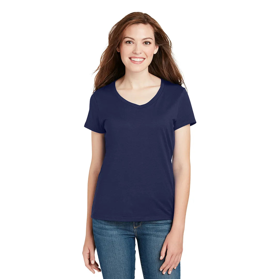 Hanes Women's Perfect-T Cotton V-Neck T-Shirt Decorated - Navy Blue (PMS 289C)