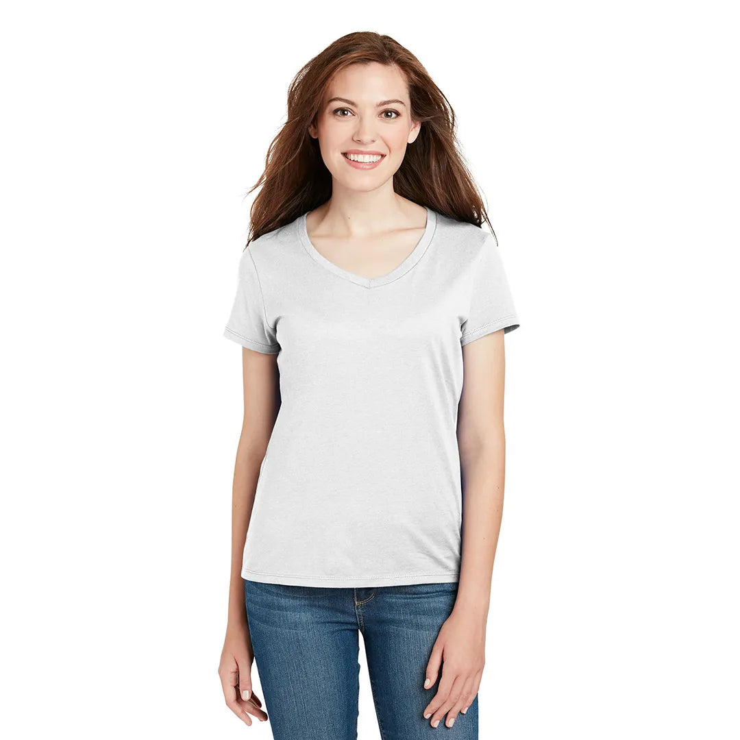 Hanes Women's Perfect-T Cotton V-Neck T-Shirt Decorated - White