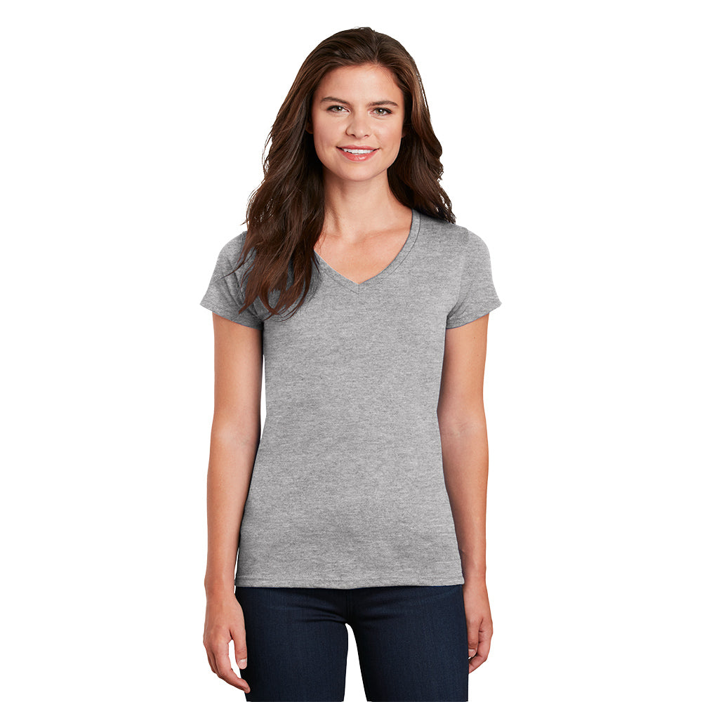 Gildan Women's Heavy Cotton 100% Cotton V-Neck T-Shirt Decorated in White