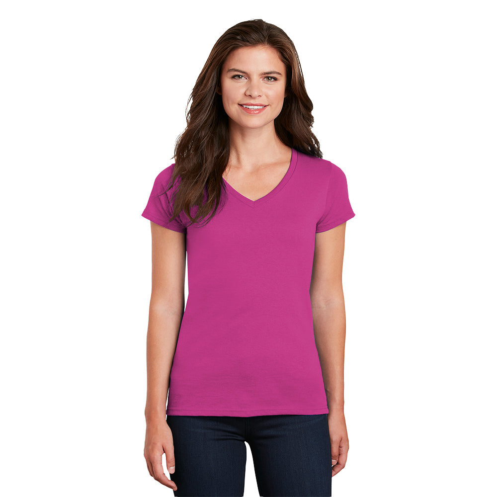 Gildan Women's Heavy Cotton 100% Cotton V-Neck T-Shirt Decorated in Navy Blue