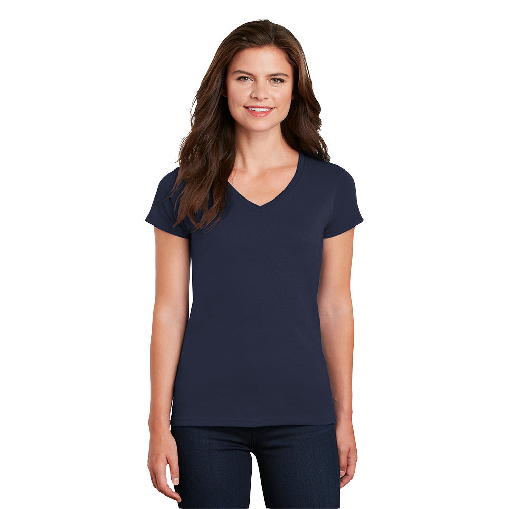 Gildan Women's Heavy Cotton 100% Cotton V-Neck T-Shirt Decorated in Red