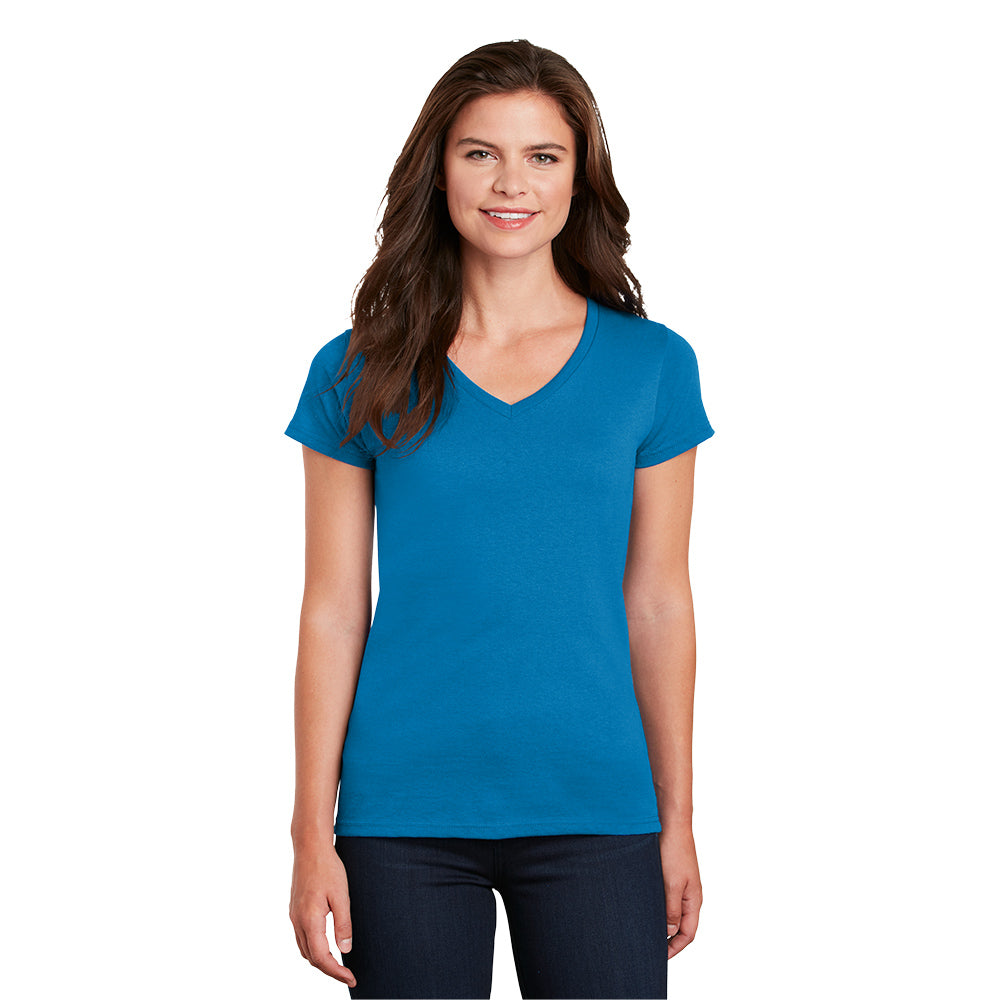 Gildan Women's Heavy Cotton 100% Cotton V-Neck T-Shirt Decorated in Sport Grey
