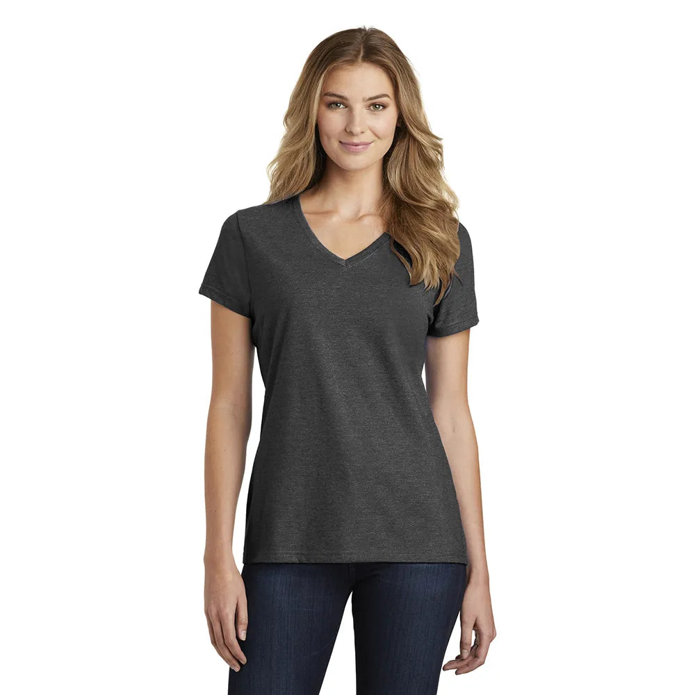 Port & Company Women's Fan Favorite Blend V-Neck Tee Decorated in Forest Green Heather
