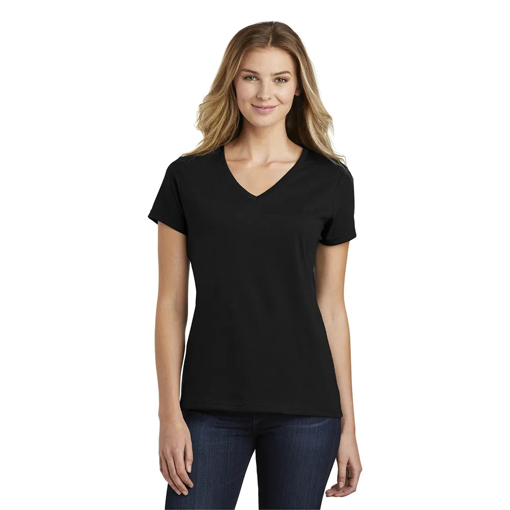 Port & Company Women's Fan Favorite Blend V-Neck Tee Decorated in Team Navy Blue Heather
