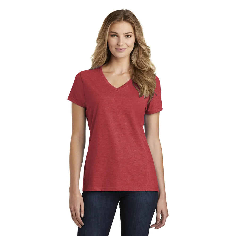 Port & Company Women's Fan Favorite Blend V-Neck Tee Decorated in White