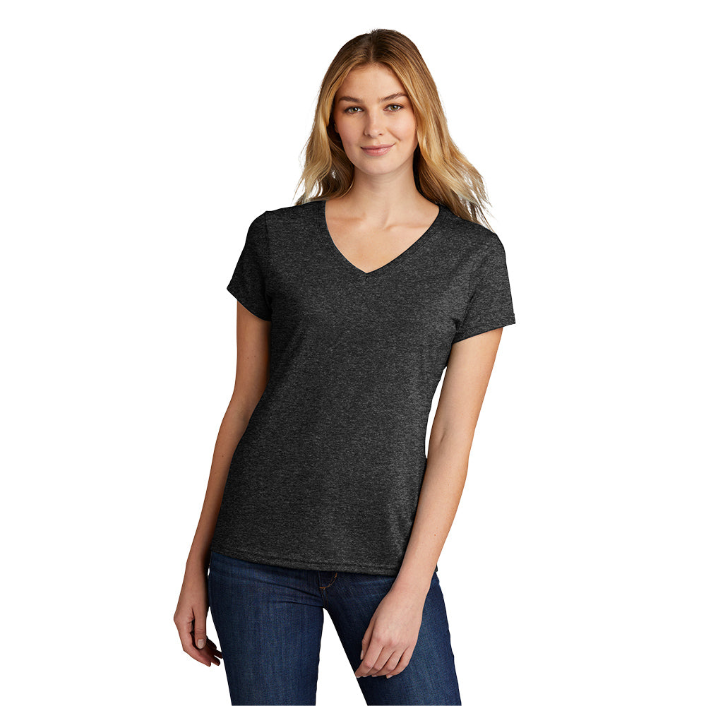 Port & Company Women's Tri-Blend V-Neck Tee Decorated in Bright Red Heather