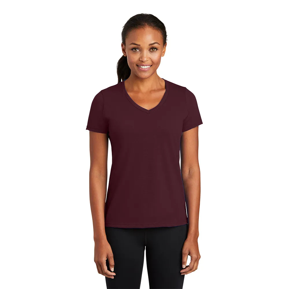 Port & Company Women's Performance Blend V-Neck Tee Decorated in Charcoal Grey