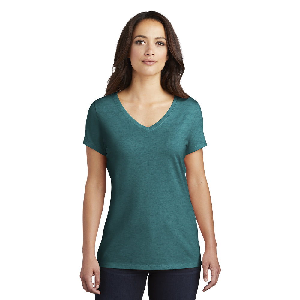 District Women’s Perfect Tri V-Neck Tee Decorated - Heathered Teal Blue