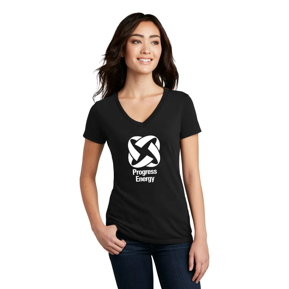 District Women’s Perfect Blend CVC V-Neck Tee Decorated - Black