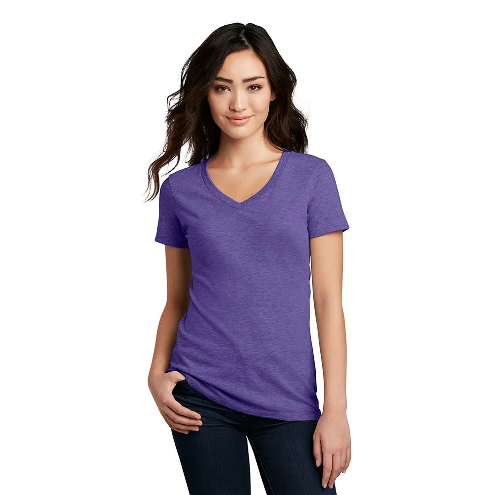 District Women’s Perfect Blend CVC V-Neck Tee Decorated - Heathered Red