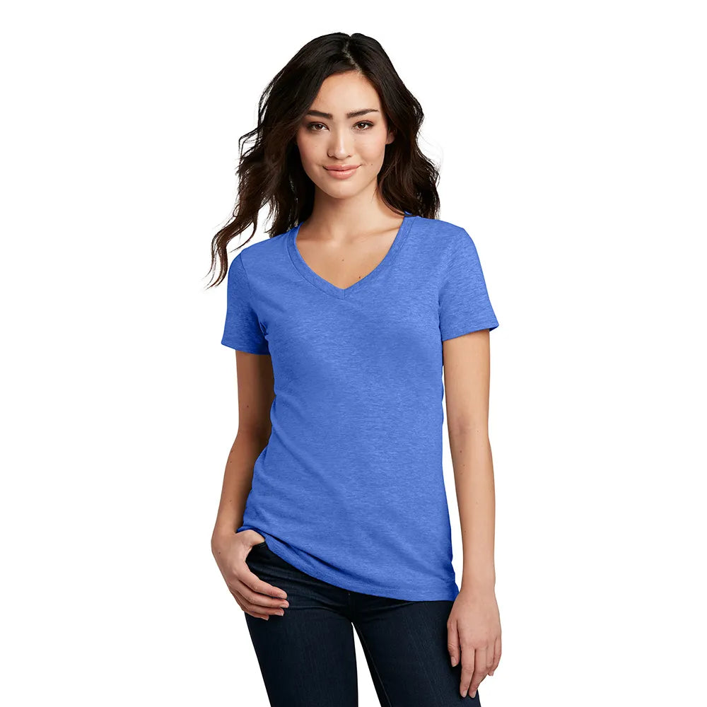 District Women’s Perfect Blend CVC V-Neck Tee Decorated - Light Heather Grey