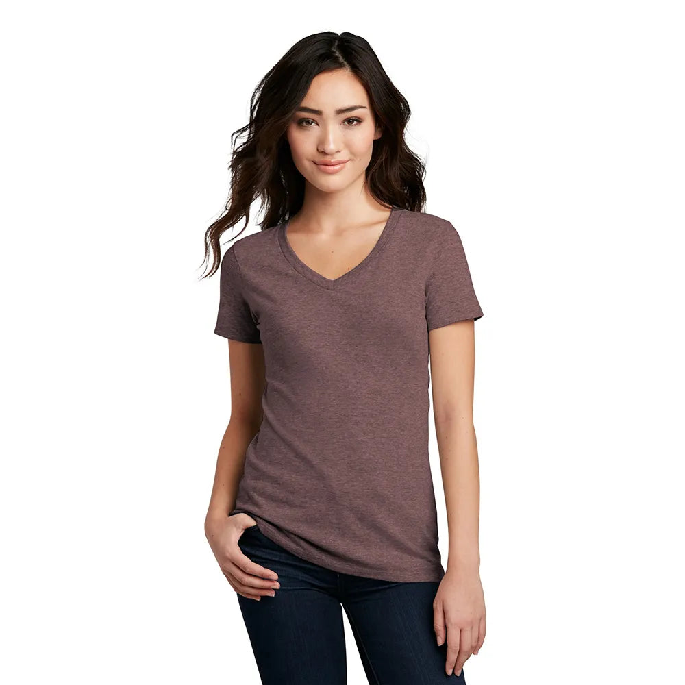 District Women’s Perfect Blend CVC V-Neck Tee Decorated - White