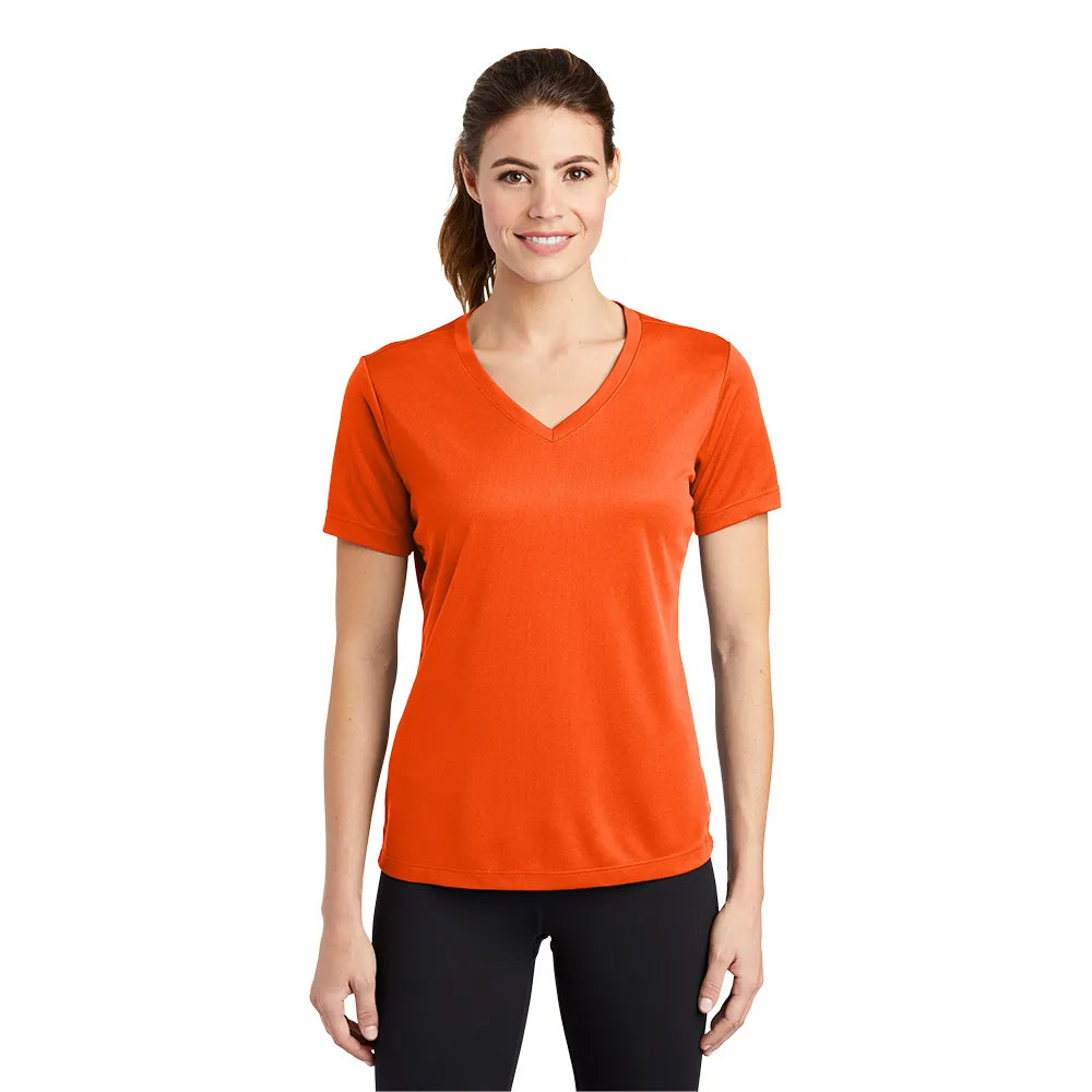 Sport-Tek Women's PosiCharge RacerMesh V-Neck Tee Decorated - Neon Orange