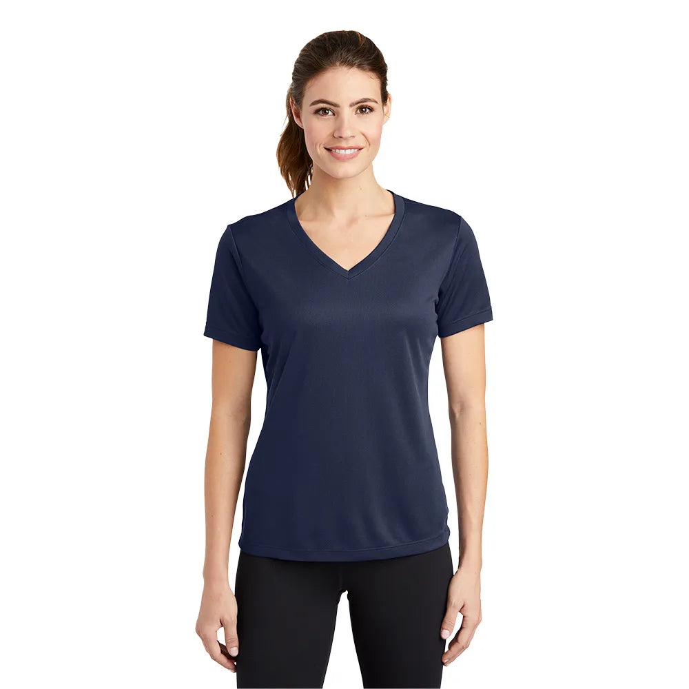 Sport-Tek Women's PosiCharge RacerMesh V-Neck Tee Decorated - True Navy Blue