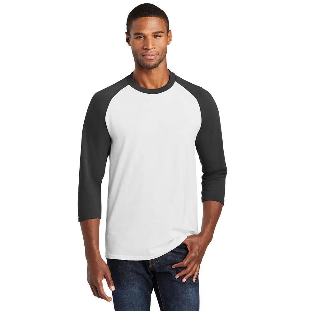 Port & Company Core Blend 3/4-Sleeve Raglan Tee Decorated - White/Jet Black