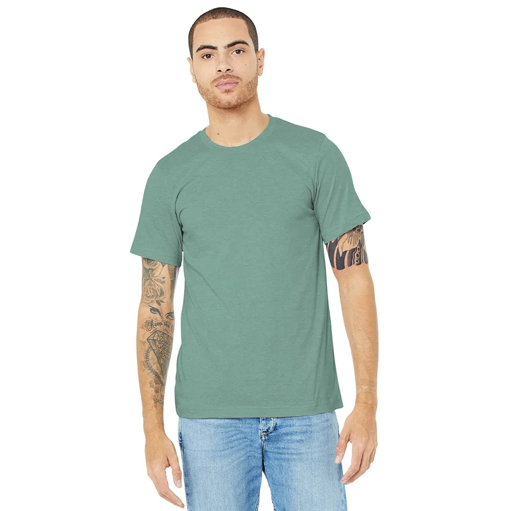 BELLA+CANVAS Unisex Heather CVC Short Sleeve Tee Decorated - Heather Dusty Blue