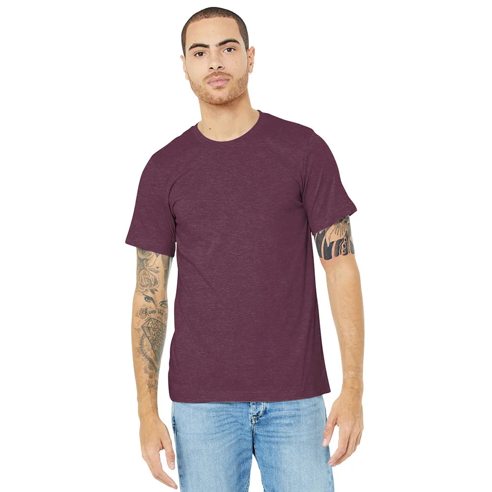 BELLA+CANVAS Unisex Heather CVC Short Sleeve Tee Decorated - Heather Maroon Red