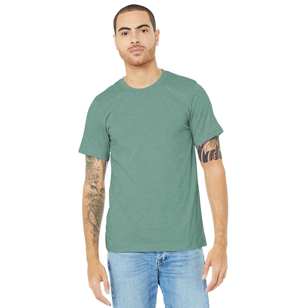 BELLA+CANVAS Unisex Heather CVC Short Sleeve Tee Decorated - Heather Prism Dusty Blue