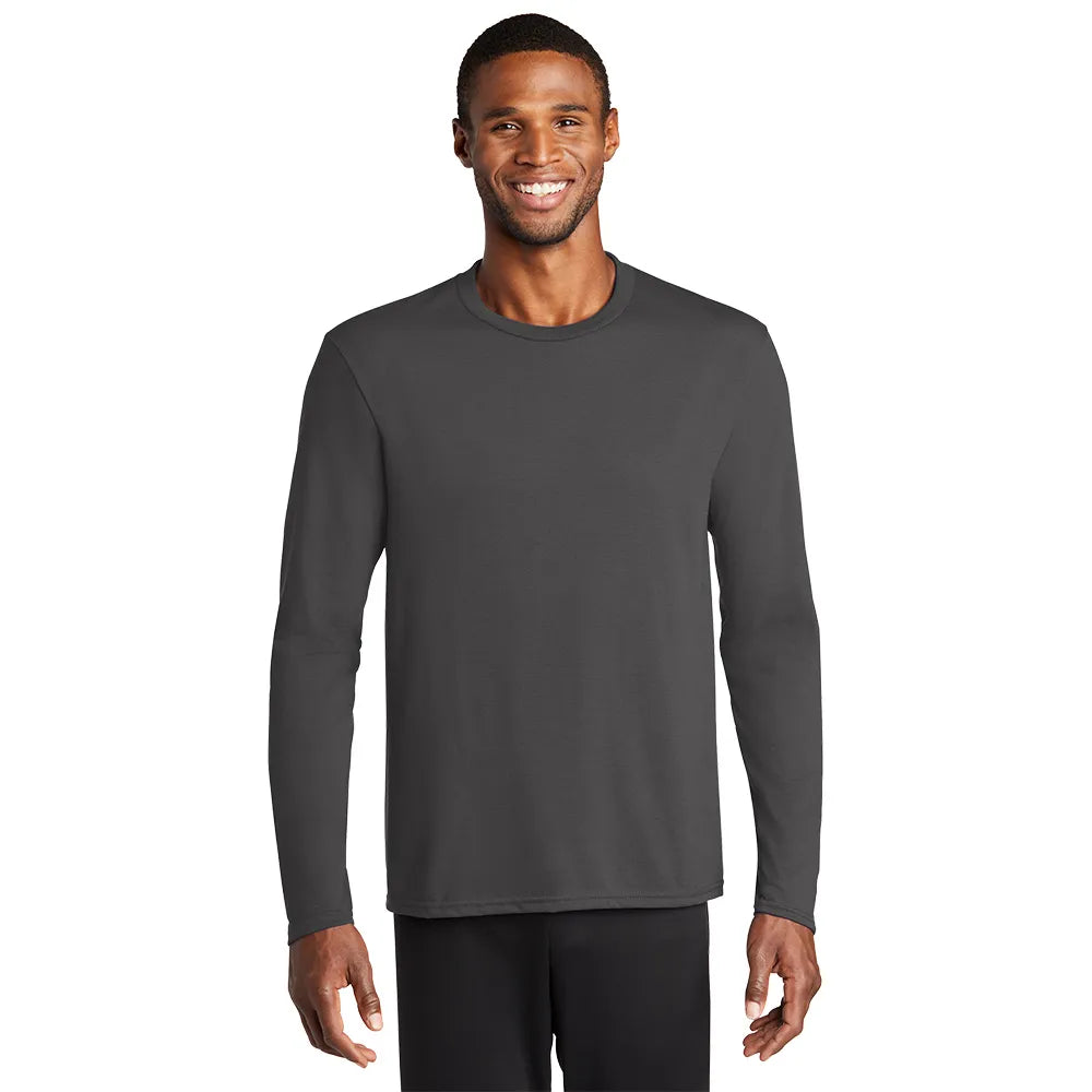Port & Company Long Sleeve Performance Blend Tee Decorated - Charcoal Grey