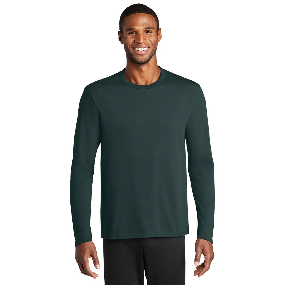 Port & Company Long Sleeve Performance Blend Tee Decorated - Dark Green