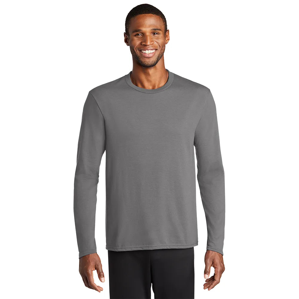 Port & Company Long Sleeve Performance Blend Tee Decorated - Medium Grey