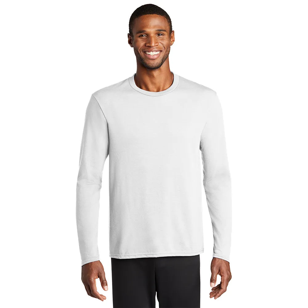 Port & Company Long Sleeve Performance Blend Tee Decorated - White