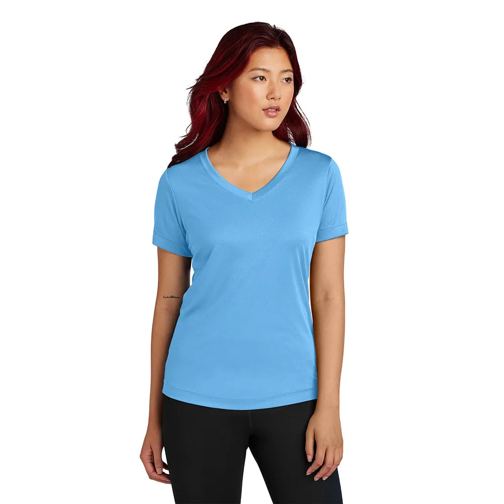 Sport-Tek Women's PosiCharge Competitor V-Neck Tee Decorated - Carolina Blue