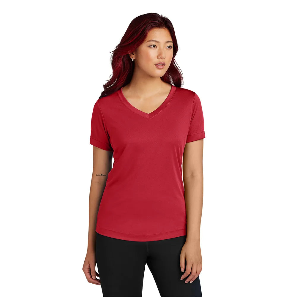 Sport-Tek Women's PosiCharge Competitor V-Neck Tee Decorated - Deep Red