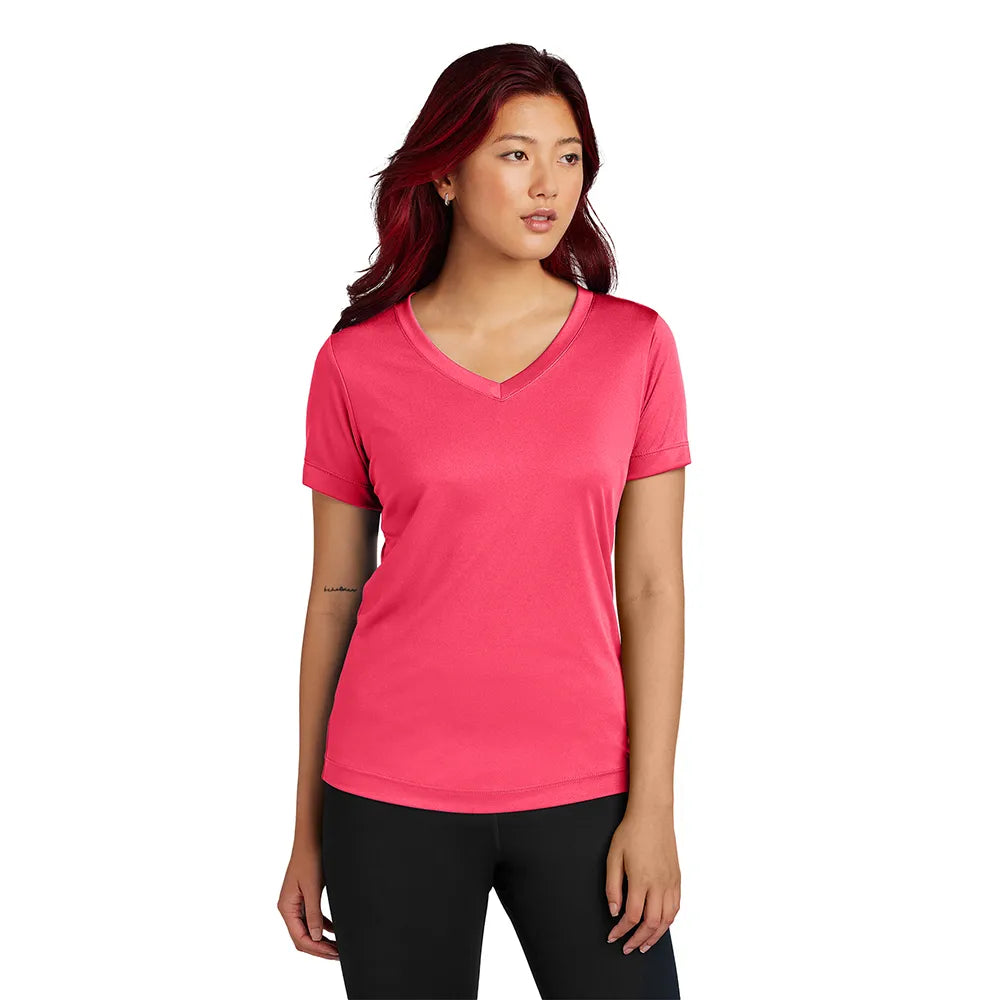 Sport-Tek Women's PosiCharge Competitor V-Neck Tee Decorated - Hot Coral Pink