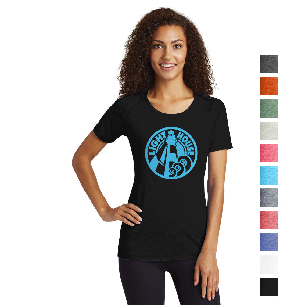 Sport-Tek Women's PosiCharge Tri-Blend Wicking Scoop Neck Raglan Tee Decorated - Black Triad Solid