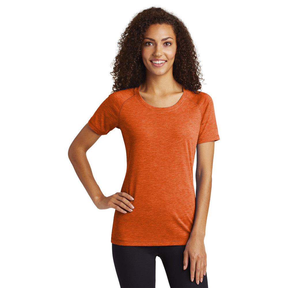 Sport-Tek Women's PosiCharge Tri-Blend Wicking Scoop Neck Raglan Tee Decorated - Light Grey Heather