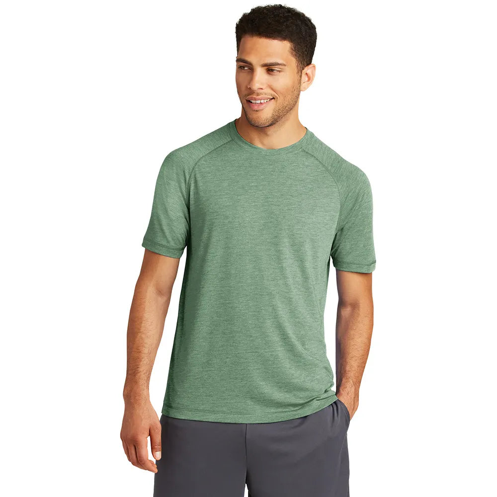 Sport-Tek PosiCharge Tri-Blend Wicking Raglan Tee Decorated - Forest Green Heather (PMS 3435C)