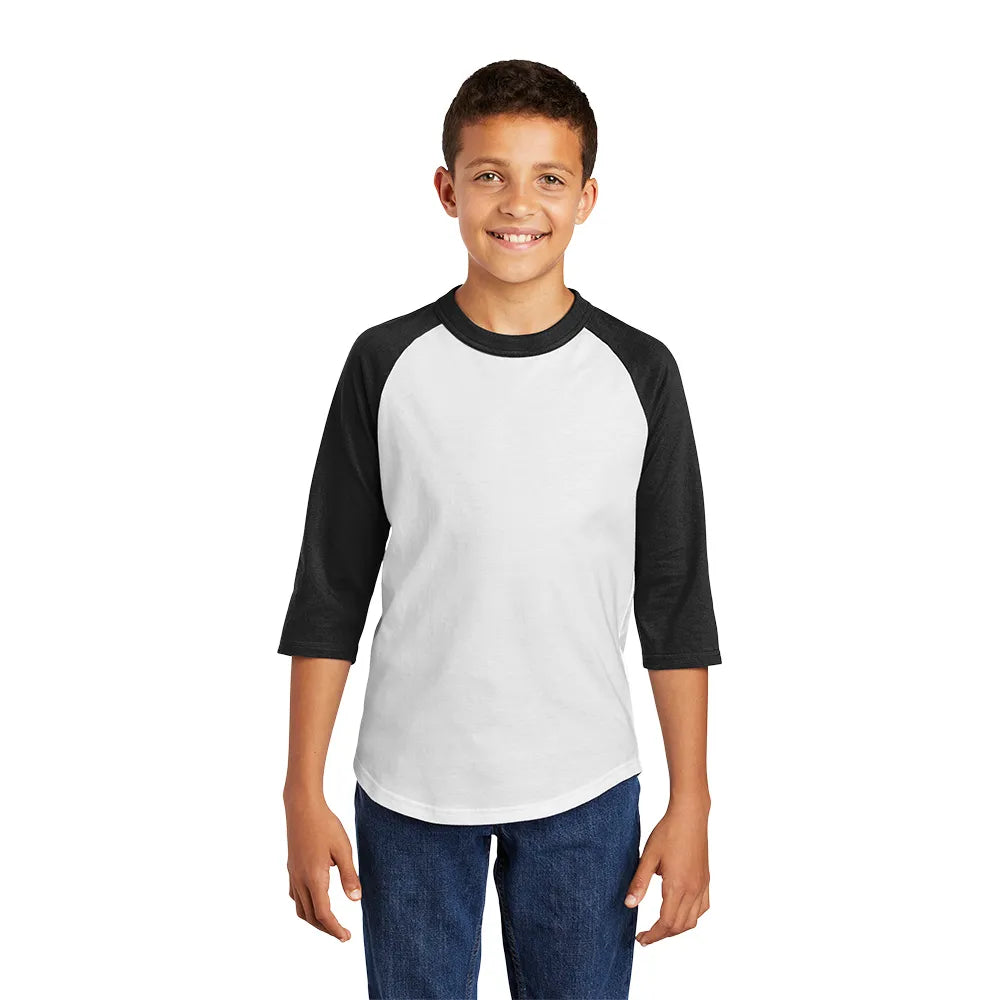 Sport-Tek Youth Colorblock Raglan Jersey Decorated - White/Purple (PMS 7672C)