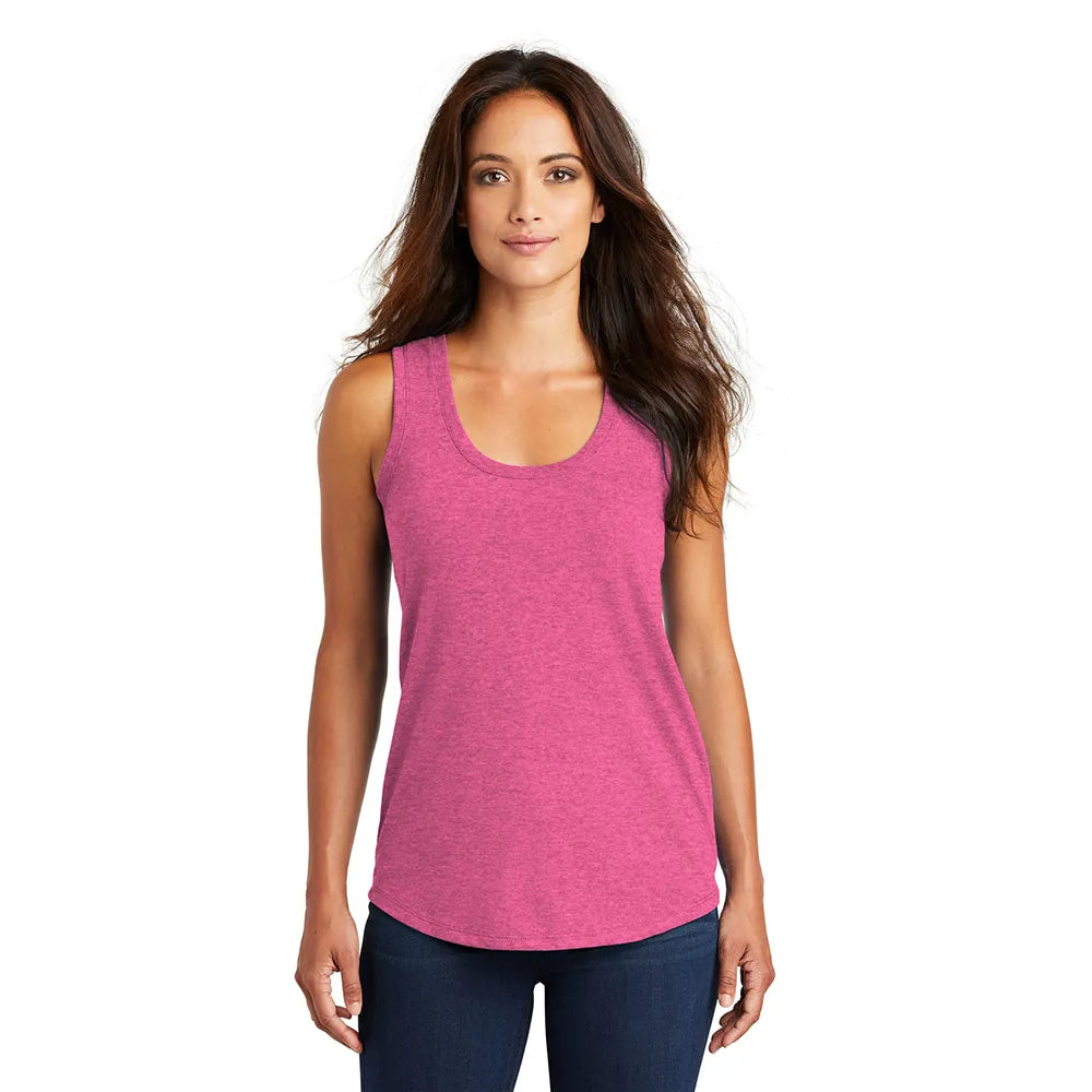 District Women’s Perfect Tri Racerback Tank Decorated - Fuchsia Pink Frost