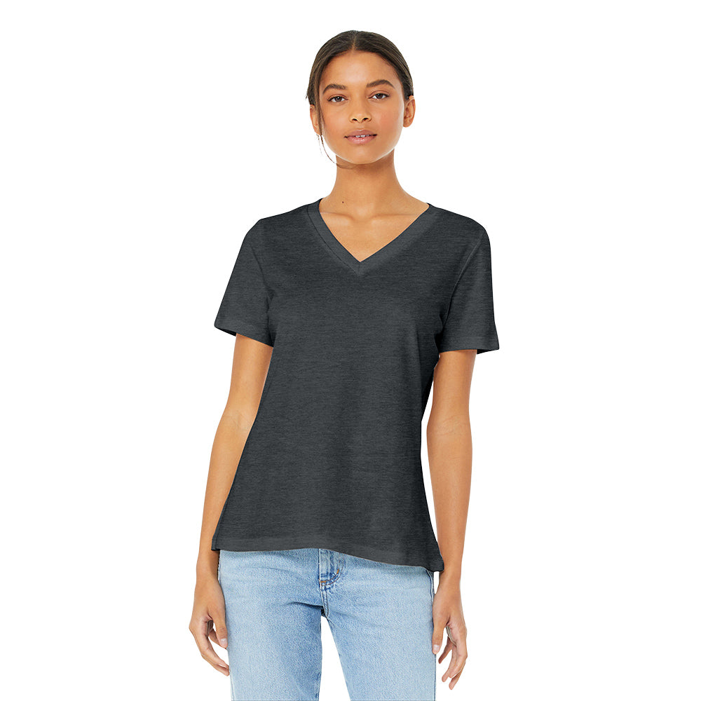BELLA+CANVAS Women’s Relaxed Jersey Short Sleeve V-Neck Tee Decorated - White