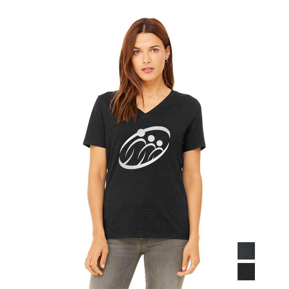 BELLA+CANVAS Women’s Relaxed Heather CVC V-Neck Tee Decorated - Black Heather