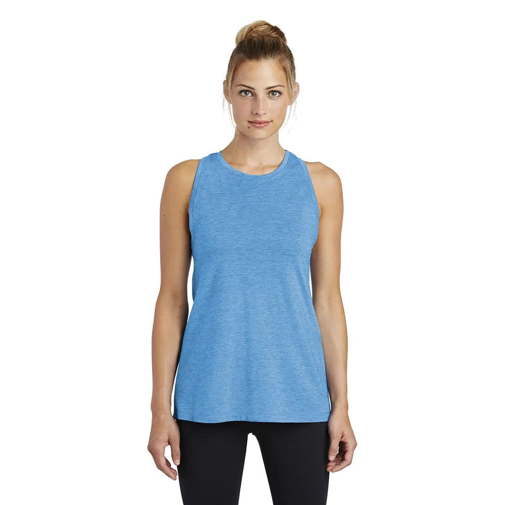 Sport-Tek Women's PosiCharge Tri-Blend Wicking Tank Decorated - Pond Blue Heather