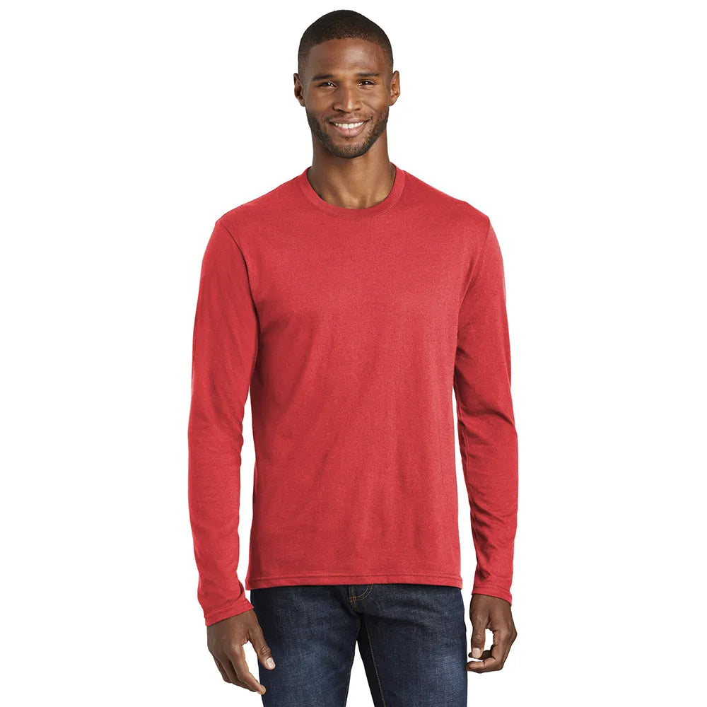 Port & Company Long Sleeve Fan Favorite Blend Tee Decorated - Bright Red Heather