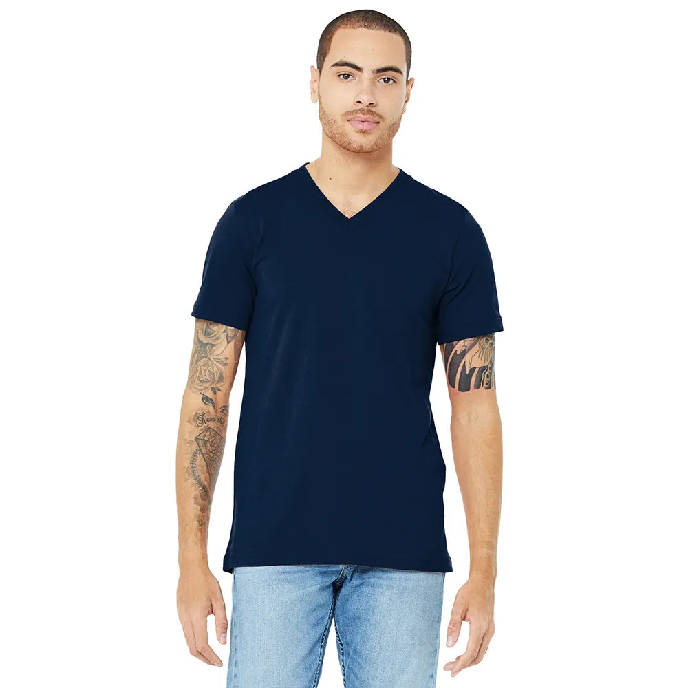 BELLA+CANVAS Unisex Jersey Short Sleeve V-Neck Tee Decorated - Navy Blue