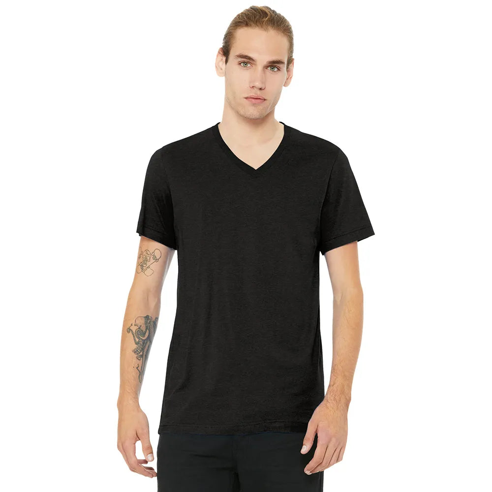 BELLA+CANVAS Unisex Heather CVC V-Neck Tee Decorated - Black Heather