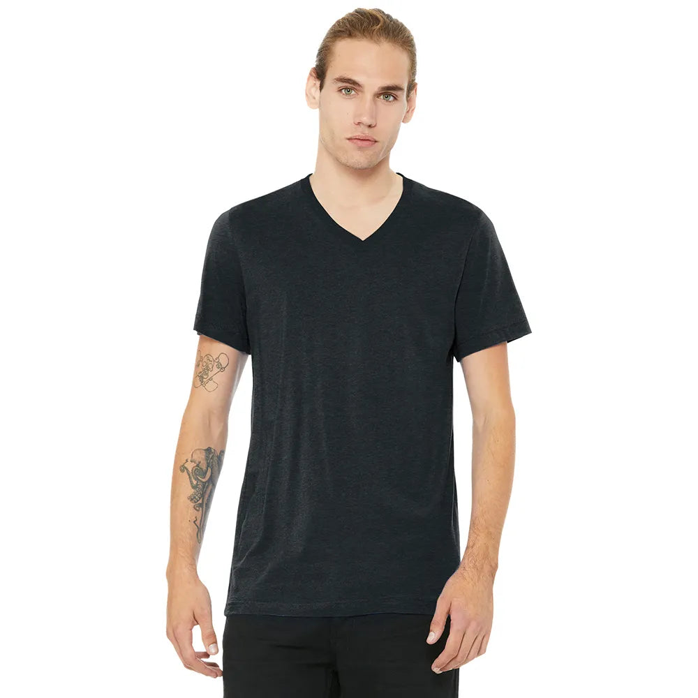 BELLA+CANVAS Unisex Heather CVC V-Neck Tee Decorated - Dark Grey Heather