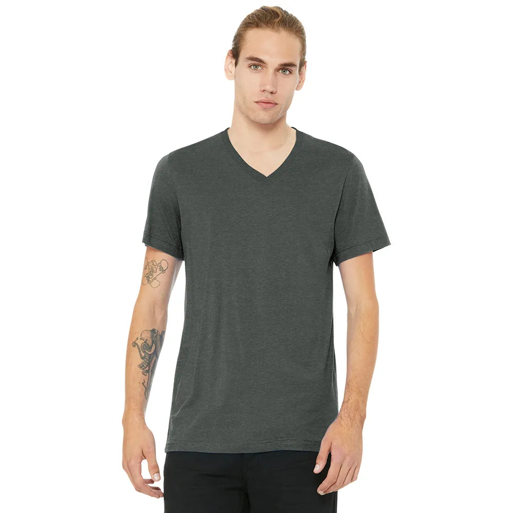 BELLA+CANVAS Unisex Heather CVC V-Neck Tee Decorated - Deep Heather Grey