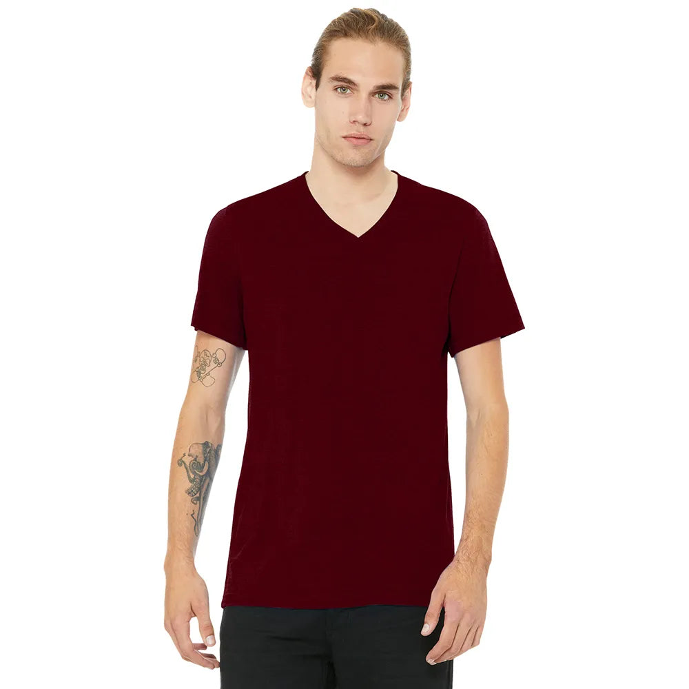 BELLA+CANVAS Unisex Heather CVC V-Neck Tee Decorated - Heather Cardinal Red