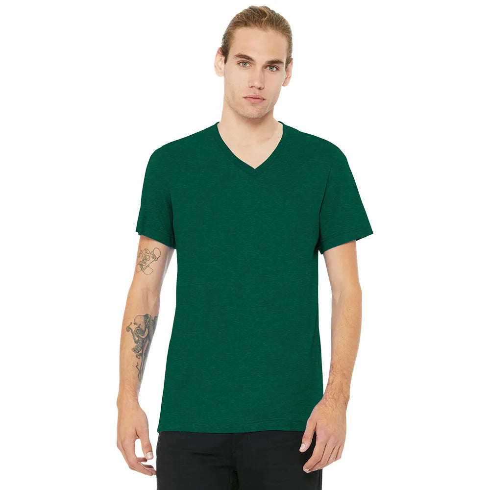 BELLA+CANVAS Unisex Heather CVC V-Neck Tee Decorated - Heather Grass Green