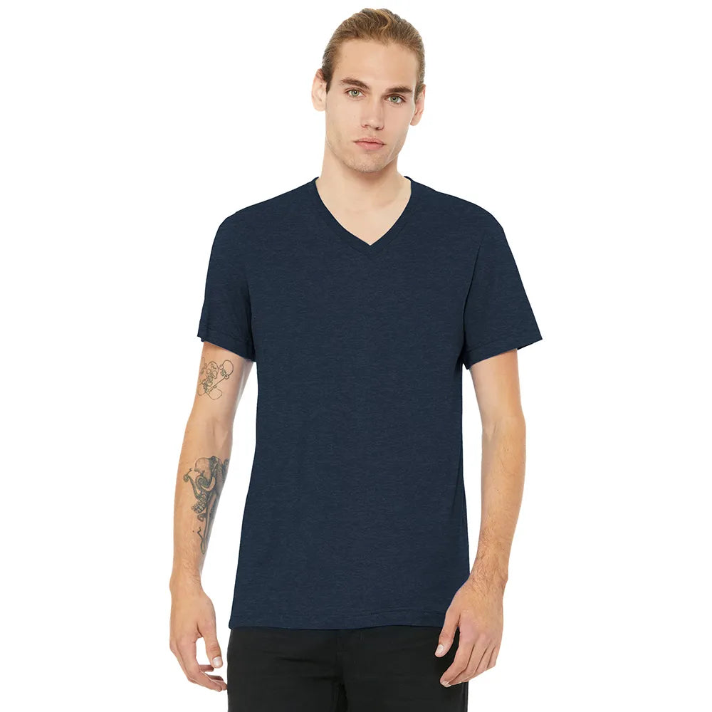 BELLA+CANVAS Unisex Heather CVC V-Neck Tee Decorated - Heather Navy Blue